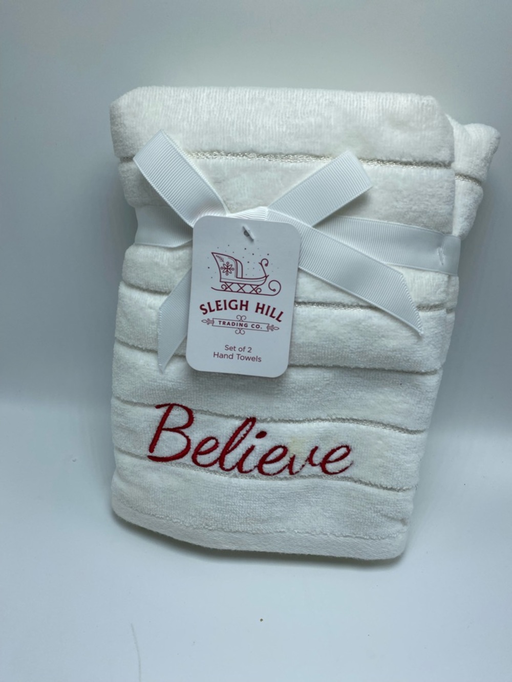 "Believe" White Hand Towel - Set of 2